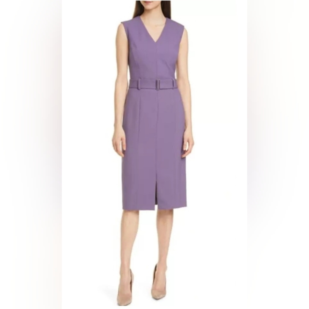 Hugo Boss Dandorina purple v-neck dress pencil sheath dress size 4